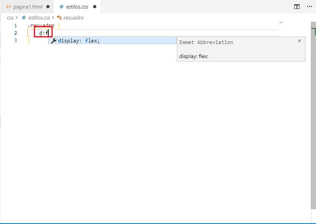 Emmet css d:f VSCode
