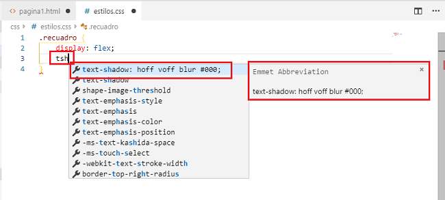 Emmet css tsh VSCode