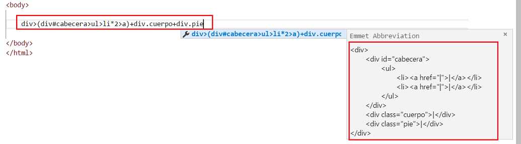 Emmet expresión agrupar con paréntesis VSCode
