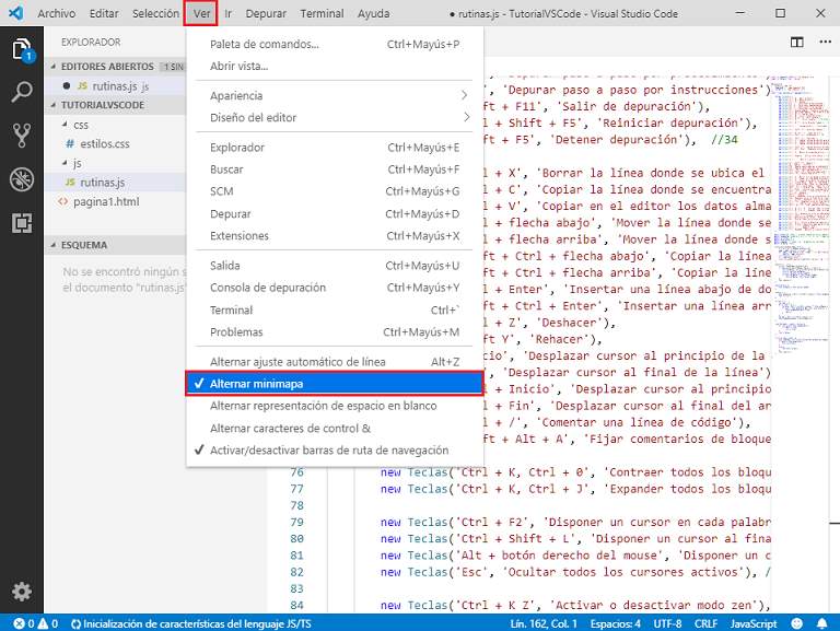 minimapa menú de barra VSCode
