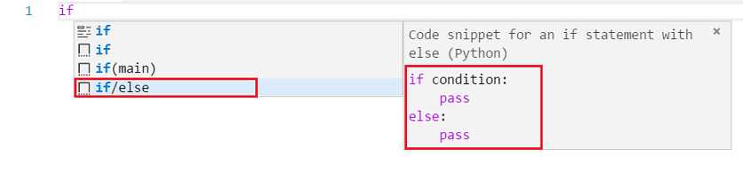 fragmento de código Intellisense VSCode