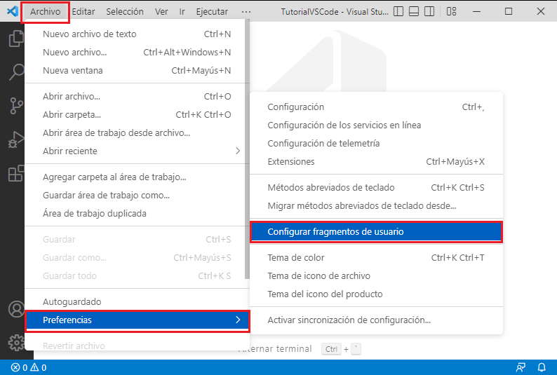 fragmento de código personalizados Intellisense VSCode