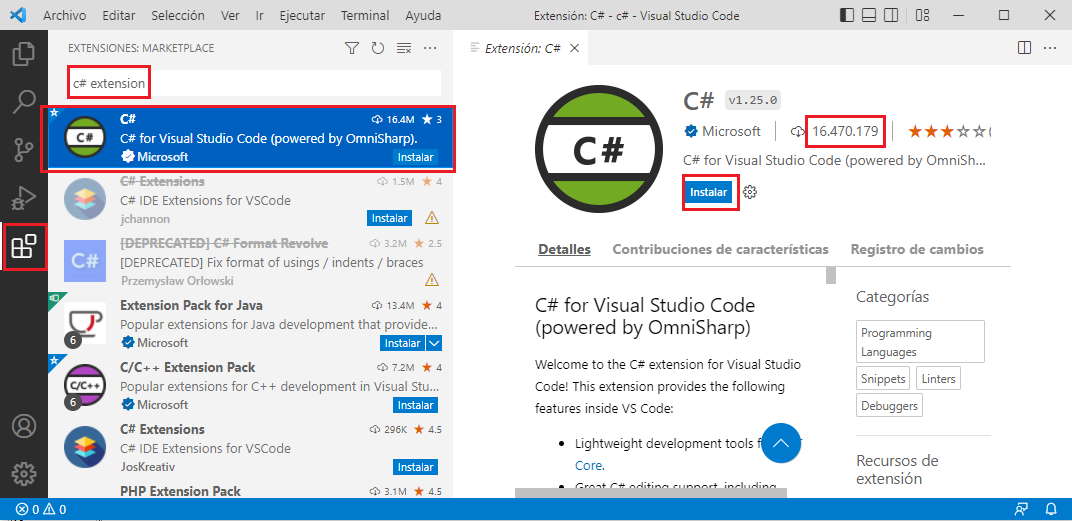 extensión C# de OmniSharp vscode