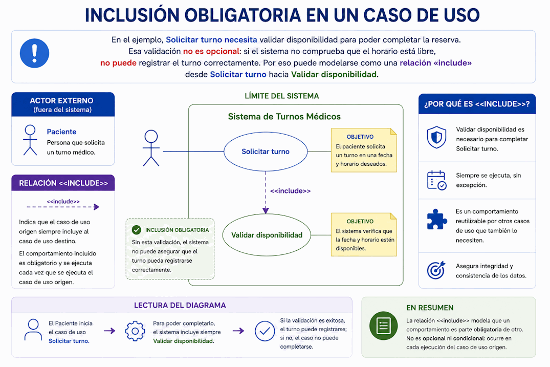 Relación include entre Solicitar turno y Validar disponibilidad en un diagrama de casos de uso UML