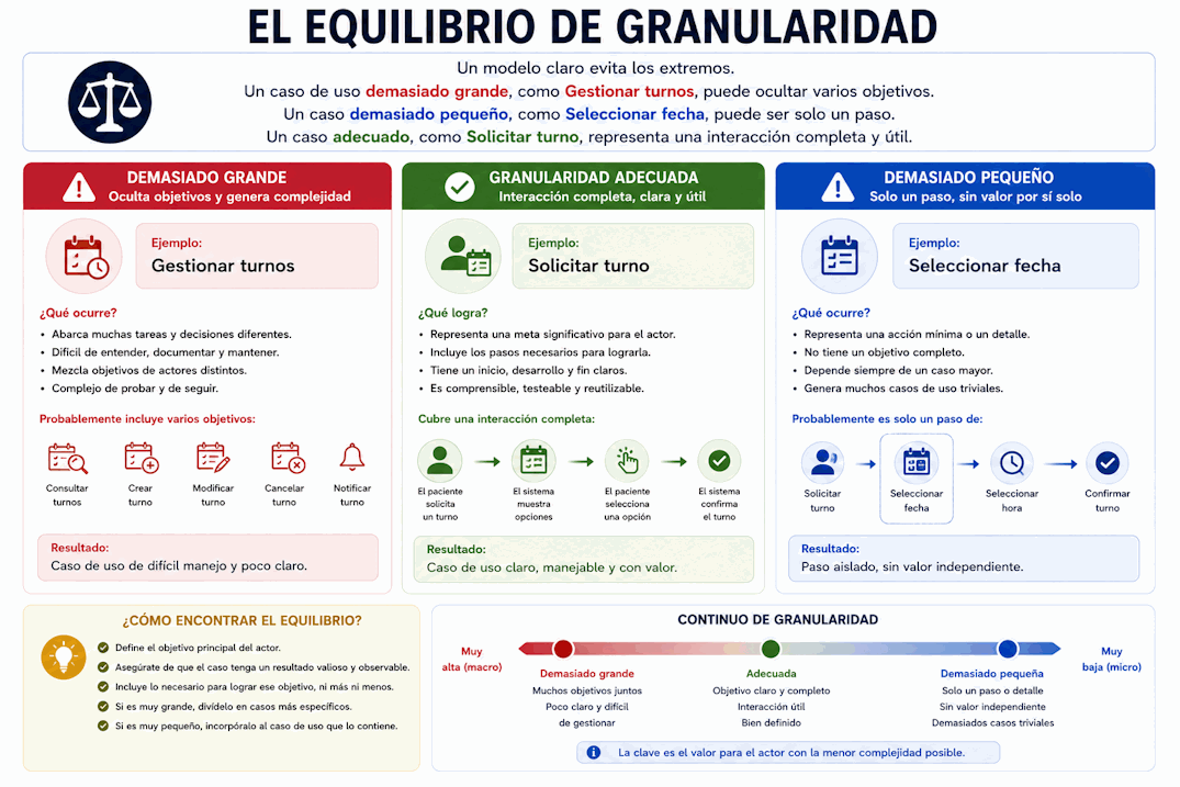 Equilibrio de granularidad entre casos de uso demasiado grandes, adecuados y demasiado pequeños