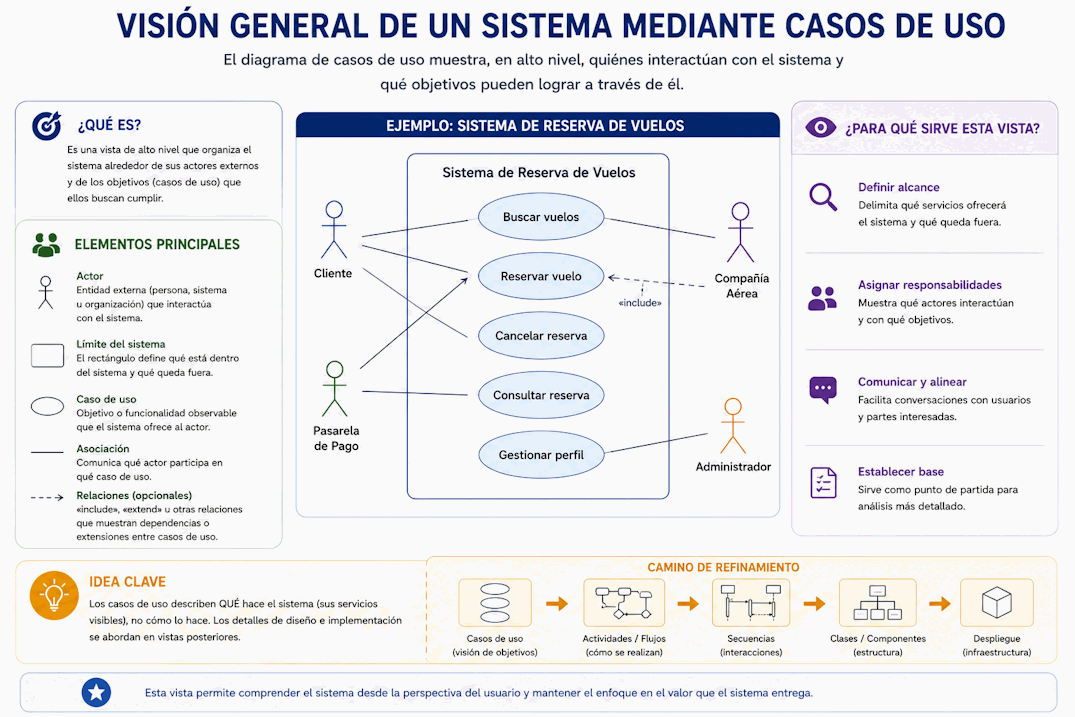 Diagrama de casos de uso con actores externos, límite del sistema y funcionalidades principales