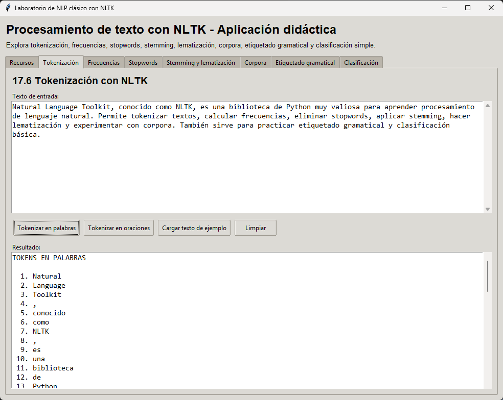 Aplicación didáctica de escritorio con NLTK