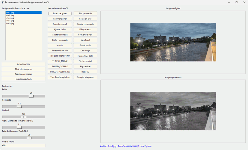 Aplicación completa de procesamiento básico de imágenes con OpenCV