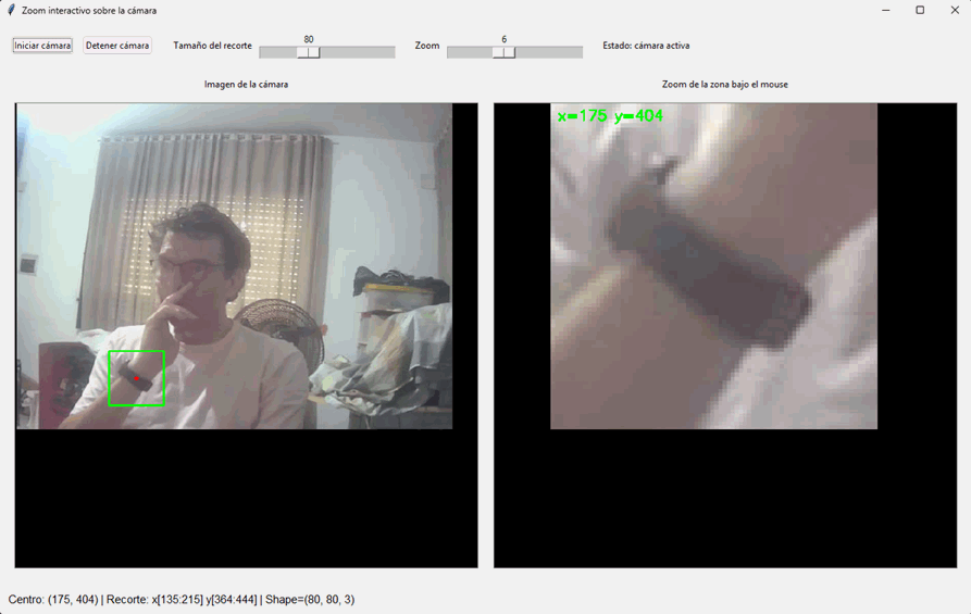 Aplicación de zoom interactivo sobre la cámara