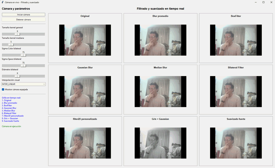 Aplicación de filtrado y suavizado en tiempo real con OpenCV