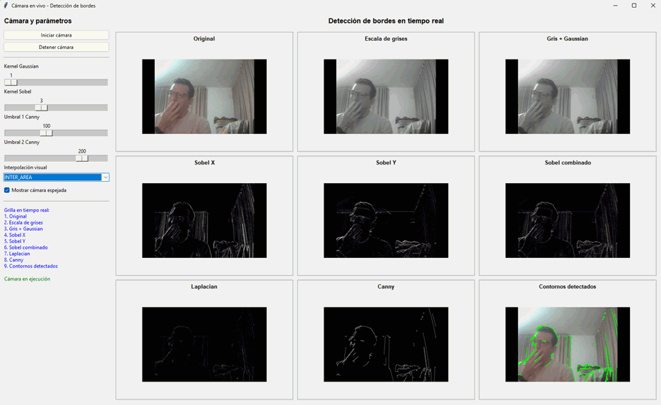 Aplicación gráfica de detección de bordes en tiempo real con OpenCV