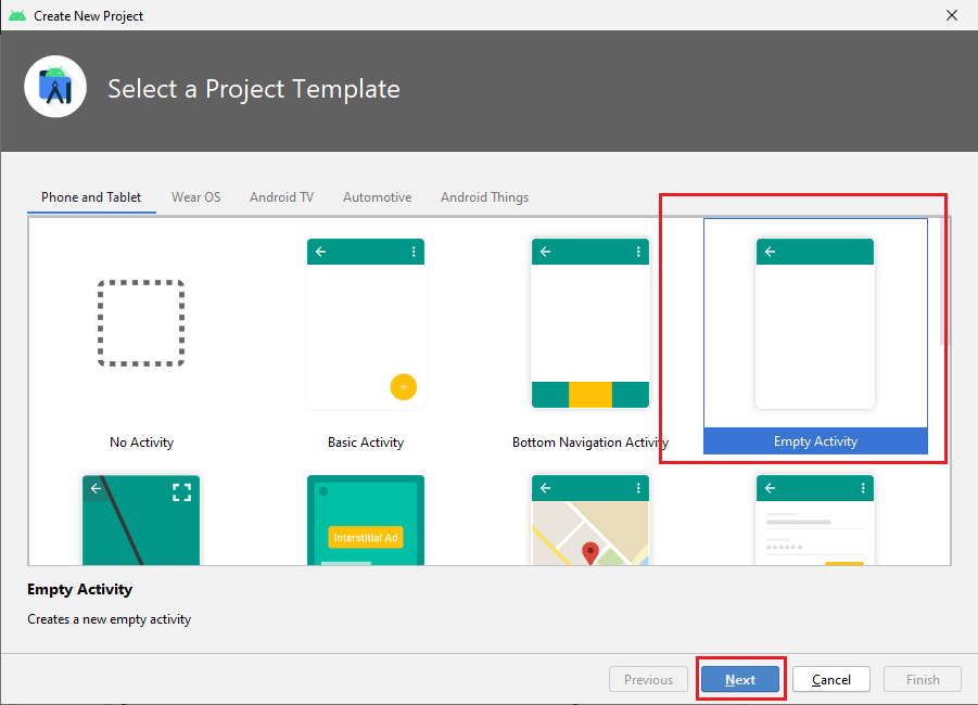 proyecto Empty Activity Android Studio