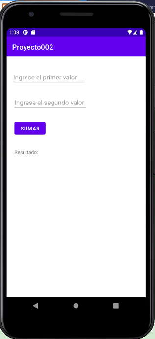 interfaz sumar dos numeros android