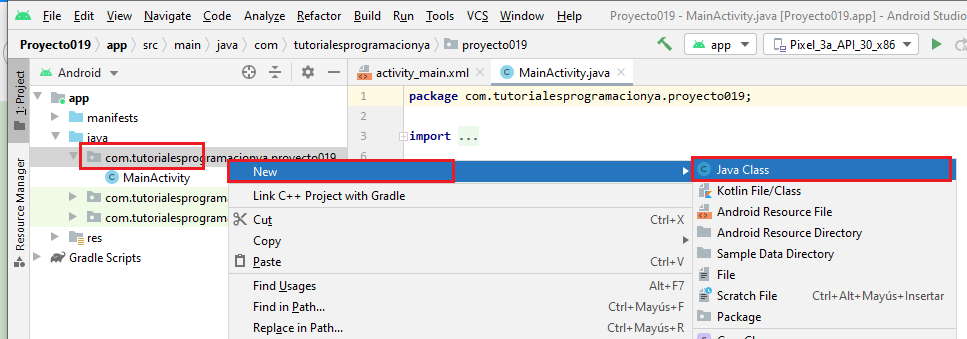Crear clase en Android Studio