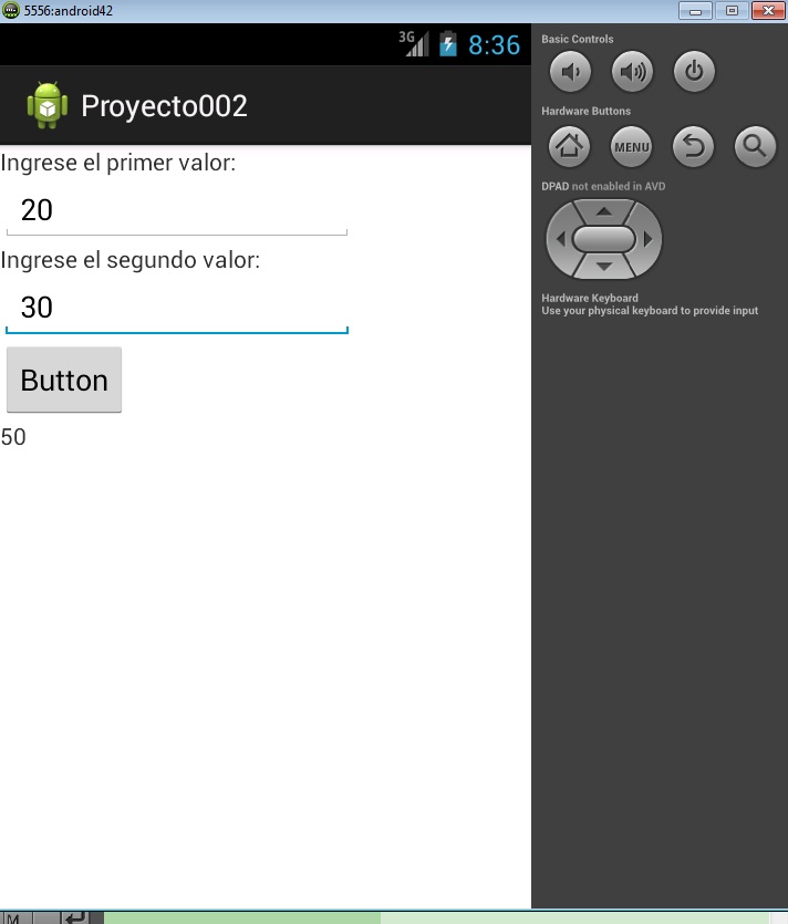 interfaz sumar dos numeros android