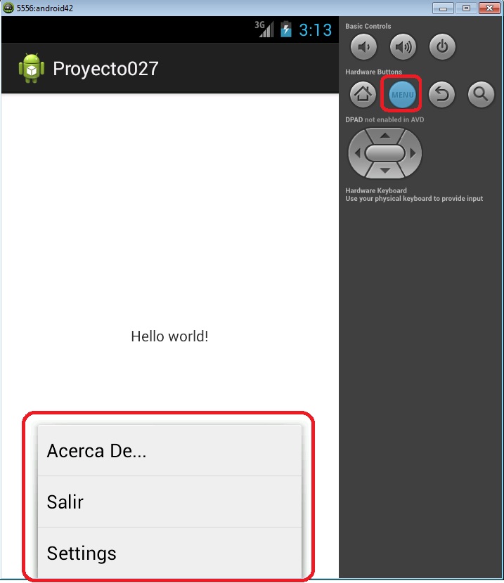 menú de opciones en Android