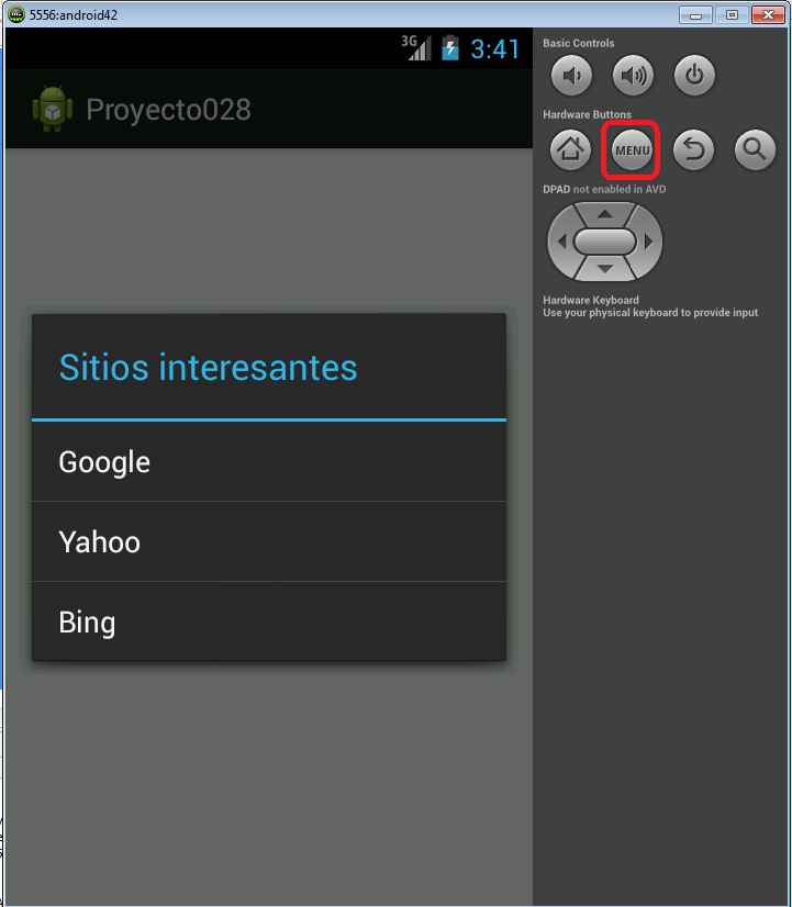 menú de opciones en Android