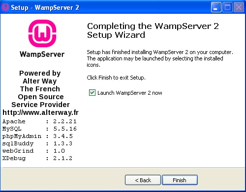 instalación del WampServer con el MySQL