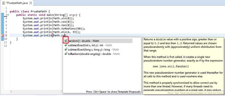 java métodos estáticos clase Math