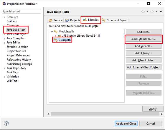 Consumir archivo Jar Eclipse