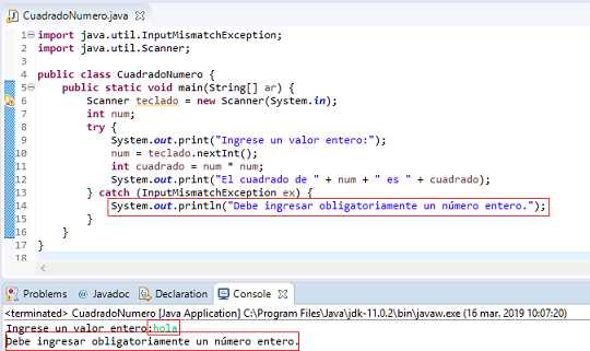 Java excepciones capturar