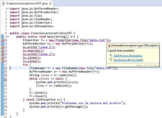 Java excepciones verificadas IOException