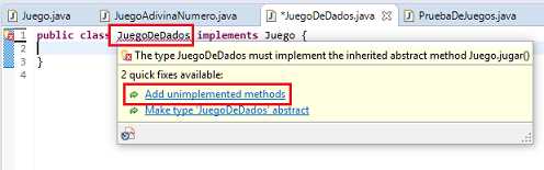 java interface Eclipse creación automática