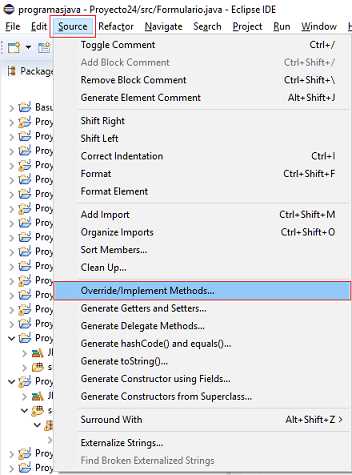 Java Eclipse Override/Implement Methods