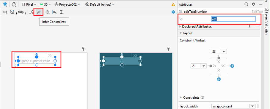 interfaz sumar dos numeros android