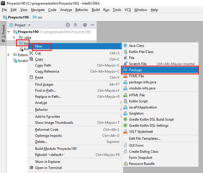 creacion package kotlin