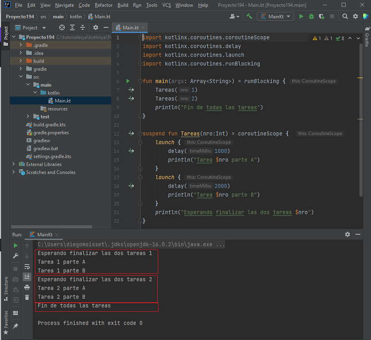 Coroutines runBlocking y coroutineScope