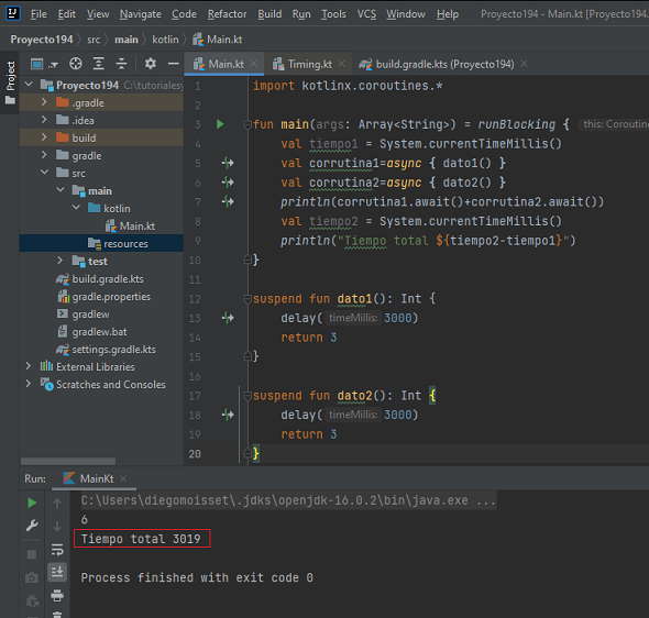 Coroutines runBlocking función de suspensión concurrentes