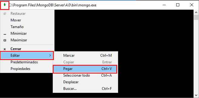 MongoDB pegar comandos en el shell de MongoDB