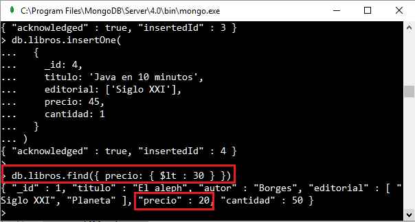 MongoDB operadores relacionales