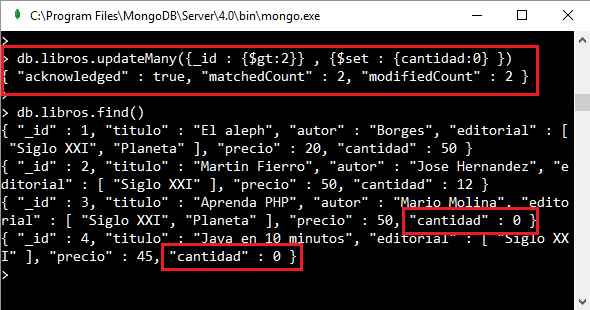 MongoDB método updateMany