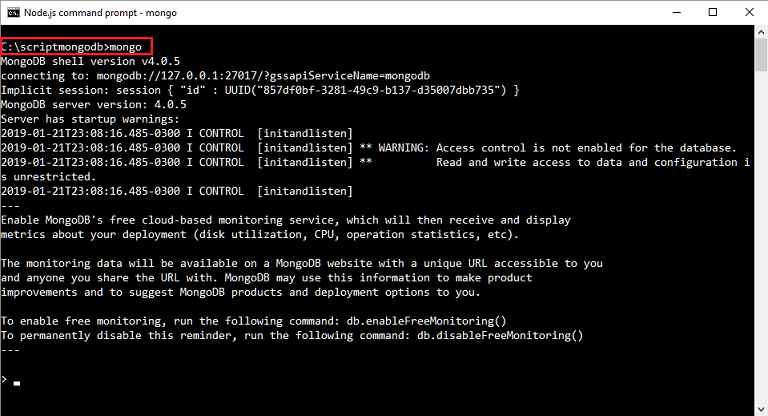 MongoDB shell variables de entorno Windows 10