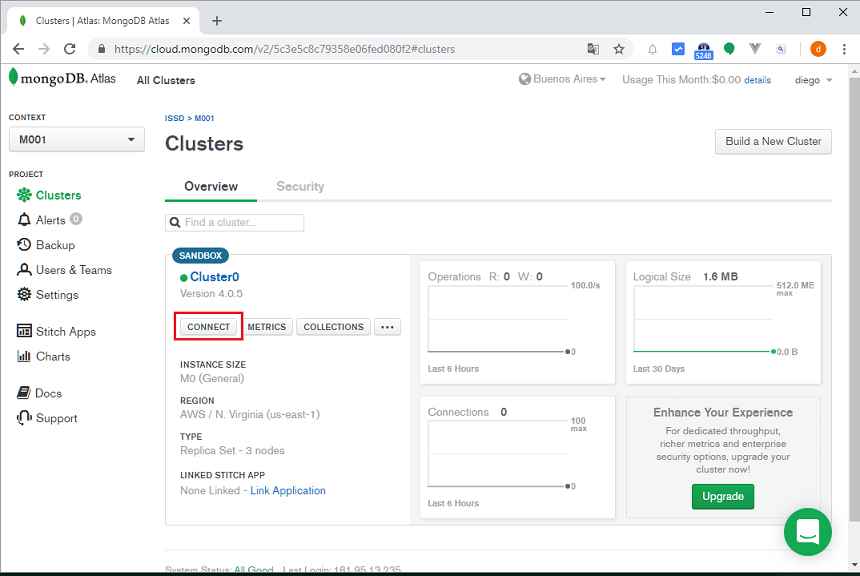 MongoDB atlas cuenta gratuita panel de control
