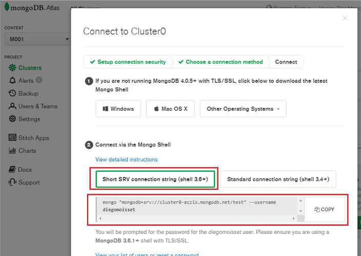 MongoDB atlas cuenta gratuita panel de control