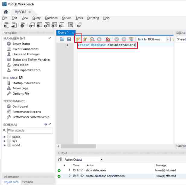 MySQL workbench create database