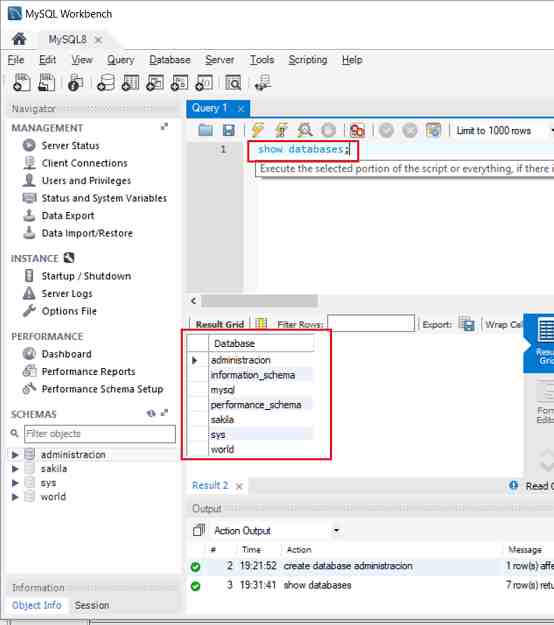 MySQL workbench visualizar base de datos