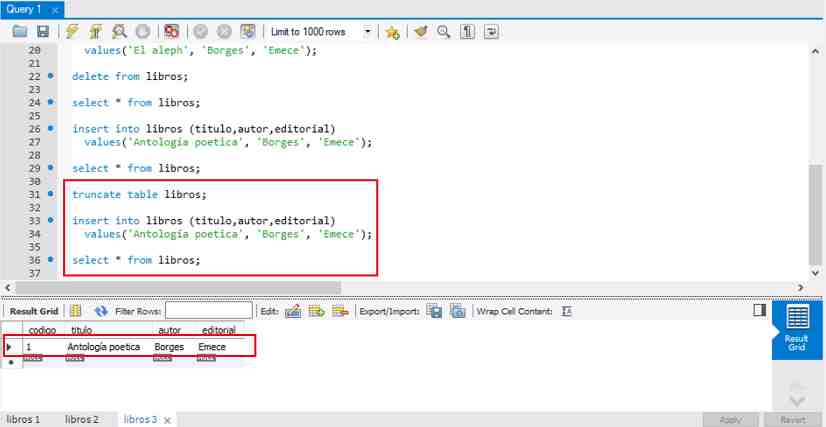 MySQL truncate table