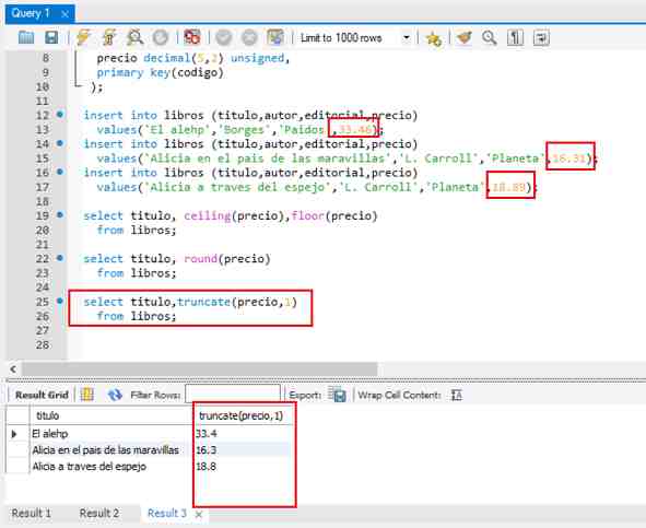 MySQL funciones matemáticas