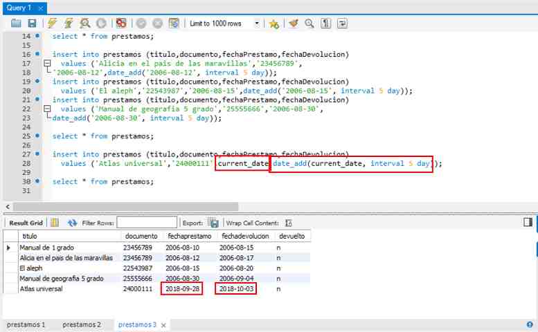 MySQL funciones manejo de fechas y horas