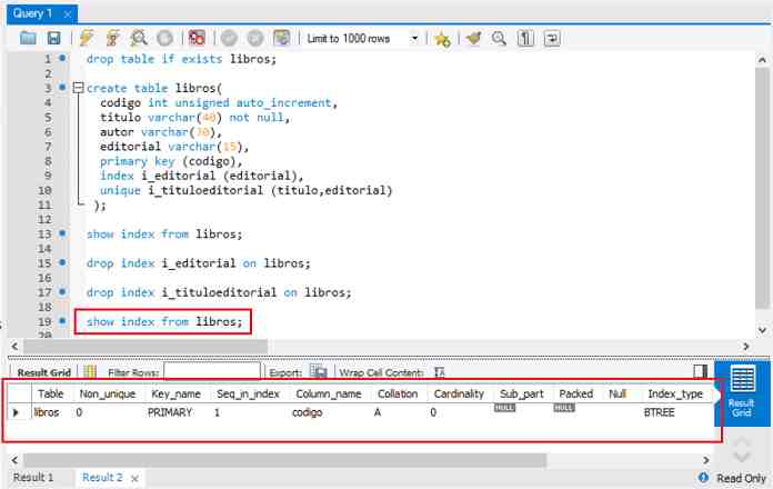 MySQL drop index