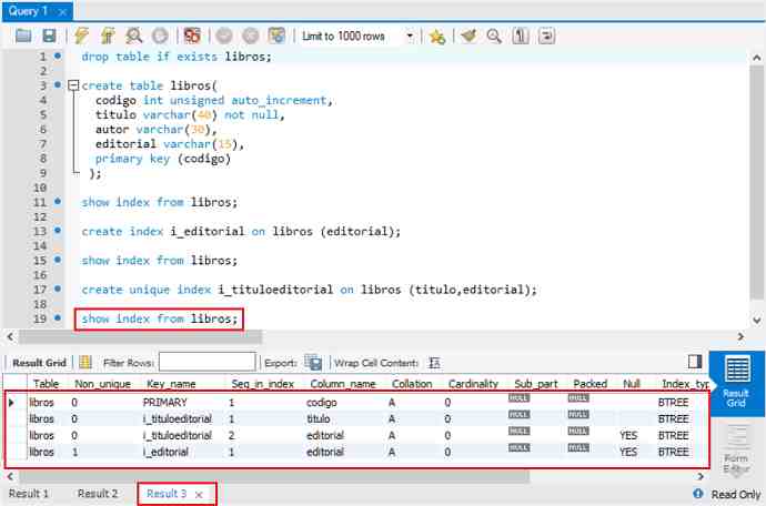 MySQL create index create unique index