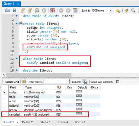 MySQL alter table modify