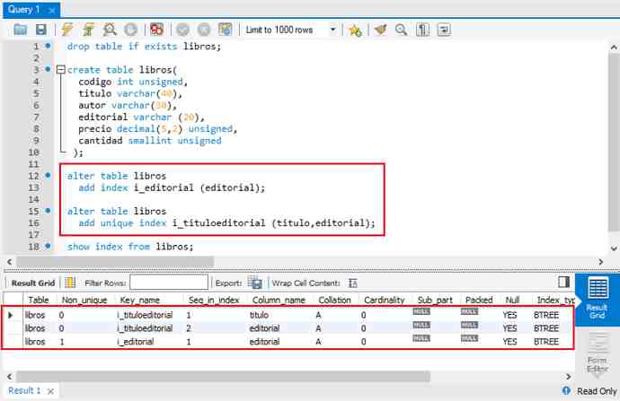 MySQL alter table add index