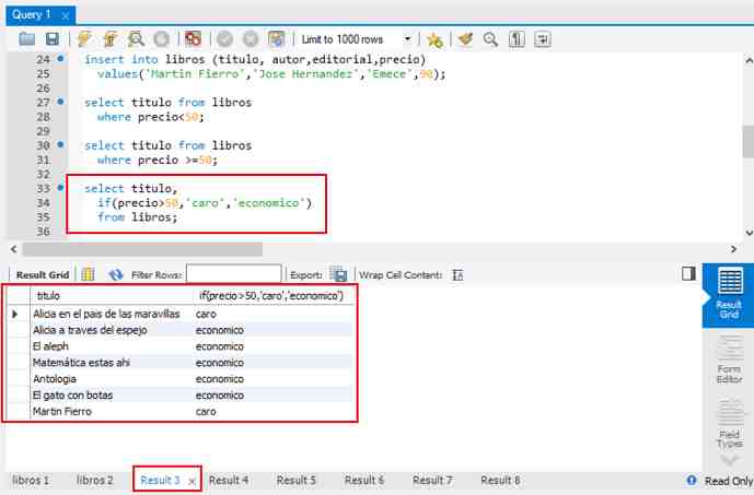 MySQL funcion if