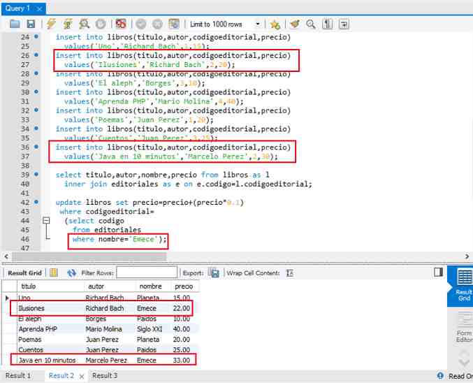 MySQL subconsultas en delete update