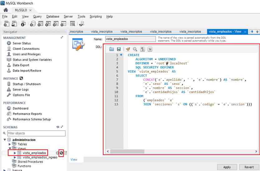 MySQL create view editor workbench